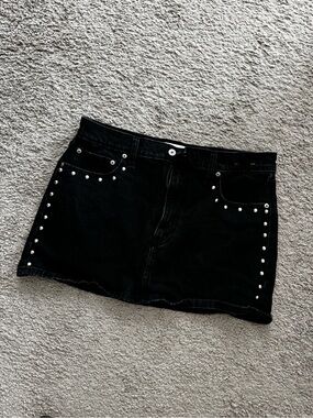 Abercrombie & Fitch Black Studded Denim Mini Skirt